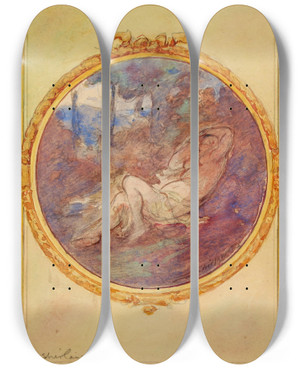 Triptych art skateboard deck of Walter Shirlaw Figure Study For Decorative Panel by Walter Shirlaw (1838-1909)