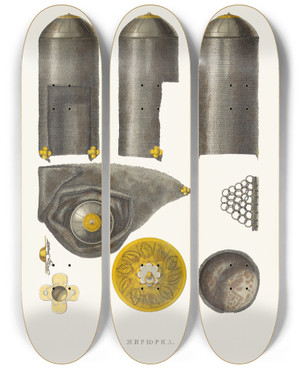 Triptych art skateboard deck of Fedor Grigoryevich Solntsev Misiurka 2 by Fedor Grigoryevich Solntsev (1801-1892)