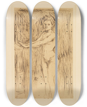 Triptych art skateboard deck of Edvard Munch Modell Seine Hnde Wrmend by Edvard Munch (1863-1944)