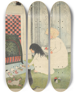 Triptych art skateboard deck of Lon Spilliaert La Veille De Saintnicolas Les Sabots Devant Ltre_1 by Leon Spilliaert (1881-1946)