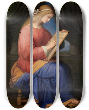 Triptych art skateboard deck of Marie Ellenrieder Maria Schreibt Das Magnificat by Marie Ellenrieder (1791-1863)