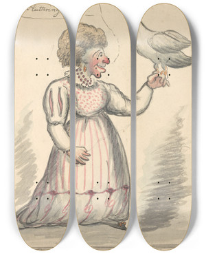 Triptych art skateboard deck of George Moutard Woodward Leonora by George Moutard Woodward (1765-1809)