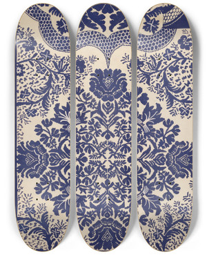 Triptych art skateboard deck of Katherine Hastings Coverlet_3 by Katherine Hastings