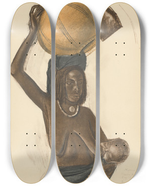 Triptych art skateboard deck of Alexandre Jacovleff Dessins Et Peintures Dafrique Pl 7 by Alexandre Jacovleff (1887-1938)
