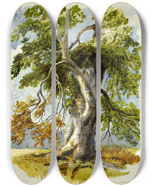 Triptych art skateboard deck of After David Hall Mckewan Gnarled Tree by After David Hall Mckewan (1816-1875)