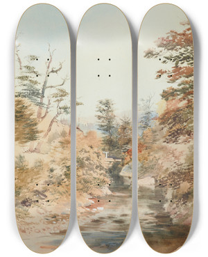 Triptych art skateboard deck of Nicholas Chevalier Mangaroa River Upper Hutt Valley by Nicholas Chevalier (1828-1902)