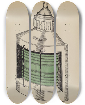 Triptych art skateboard deck of Florence Huston Ship Lantern by Florence Huston