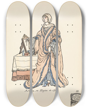 Triptych art skateboard deck of Ernst Stern Ariadne Vor Beginn Der Oper by Ernst Stern (1876-1954)