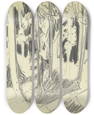 Triptych art skateboard deck of Ernst Ludwig Kirchner Fir Forest by Ernst Ludwig Kirchner (1880-1938)