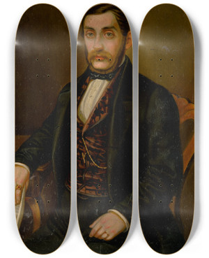 Triptych art skateboard deck of Peter Michal Boh Portrait Of Mr Peter Makovick by Peter Michal Bohun (1822-1879)