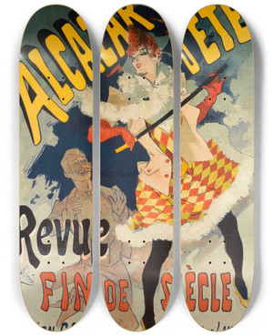Triptych art skateboard deck of Jules Chret Alcazar Dete Revue Fin De Siecle by Jules Cheret (1836-1932)