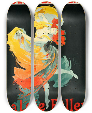 Triptych art skateboard deck of Jules Chret La Loe Fuller by Jules Cheret (1836-1932)