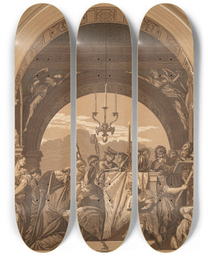 Triptych art skateboard deck of John Baptist Jackson The Presentation In The Temple by John Baptist Jackson (1701-1780)