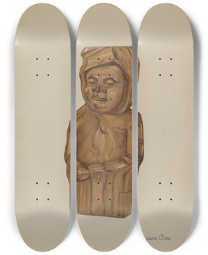 Triptych art skateboard deck of Eugene Croe Woodcarving by Eugene Croe (20-)