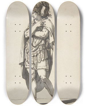 Triptych art skateboard deck of Bartolomeo Pinelli Standing Warrior by Bartolomeo Pinelli (1781-1835)