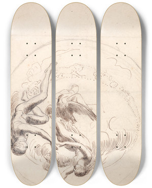 Triptych art skateboard deck of George Frederic Watts Study For A Circular Ceiling Decoration by George Frederic Watts (1817-1904)