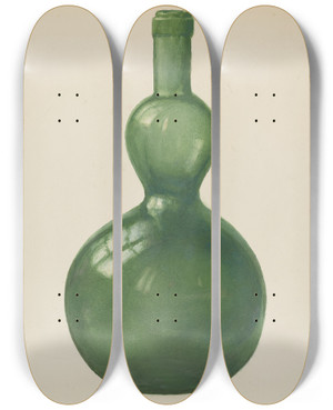Triptych art skateboard deck of Cora Parker Green Bottle by Cora Parker