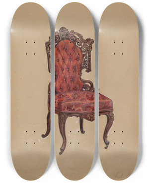 Triptych art skateboard deck of Charles Garjian Side Chair by Charles Garjian