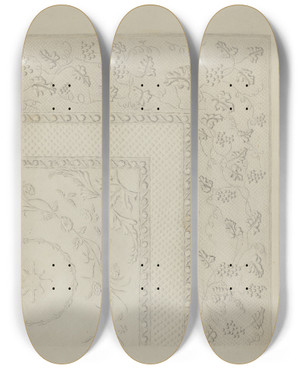 Triptych art skateboard deck of Edward L Loper White Quilted Coverlet by Edward L Loper (1916-2011)