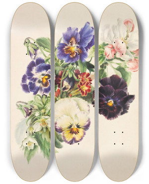 Triptych art skateboard deck of Caroline Therese Friedrich Kleiner Strau Mit Stiefmtterchen Apfelblten Und Primeln by Caroline Therese Friedrich (1828-1914)