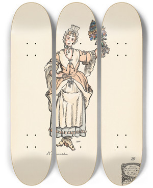 Triptych art skateboard deck of Ernst Stern Kchenmdchen by Ernst Stern (1876-1954)