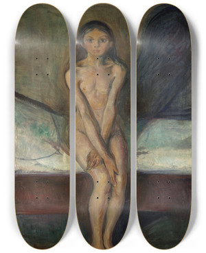 Triptych art skateboard deck of Edvard Munch Puberty_2 by Edvard Munch (1863-1944)