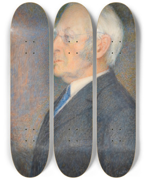 Triptych art skateboard deck of Annie Ware Sabine Siebert Charles William Eliot by Annie Ware Sabine Siebert