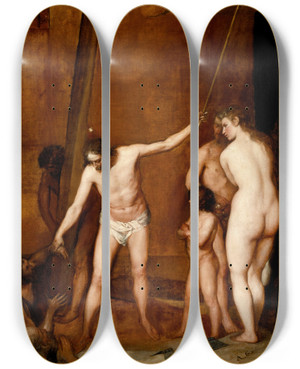 Triptych art skateboard deck of Alonso Cano Christ In Limbo by Alonso Cano (1601-1667)