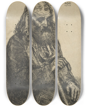 Triptych art skateboard deck of Ernest Haskell Blind Gypsy by Ernest Haskell (1876-1925)