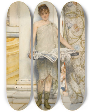 Triptych art skateboard deck of Lawrence Almatadema A Balneatrix by Lawrence Alma-Tadema (1836-1912)