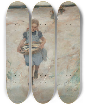 Triptych art skateboard deck of Brynolf Wennerberg Der Reiche Fang by Brynolf Wennerberg (1866-1950)