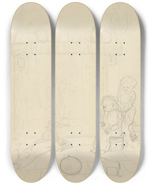 Triptych art skateboard deck of Lon Spilliaert Les Enfants Pauvres Devant Ltre_2 by Leon Spilliaert (1881-1946)
