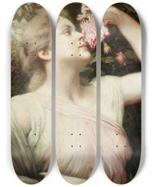 Triptych art skateboard deck of Gabriel Von Max The Smell by Gabriel Von Max (1840-1915)