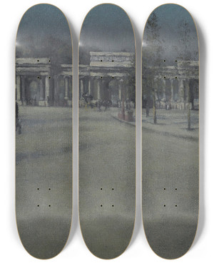Triptych art skateboard deck of Paul Fordyce Maitland Hyde Park Gate by Paul Fordyce Maitland (1863-1909)