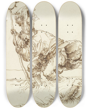 Triptych art skateboard deck of Niklaus Manuel Der Hl Christophorus by Niklaus Manuel (1484-1530)