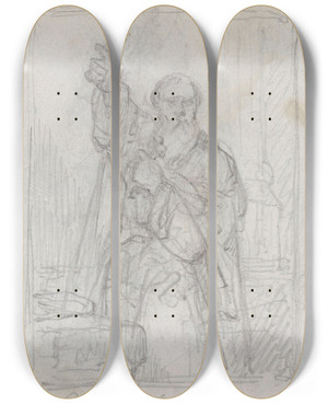Triptych art skateboard deck of Nicaise De Keyser Peter The Hermit_2 by Nicaise De Keyser (1813-1887)