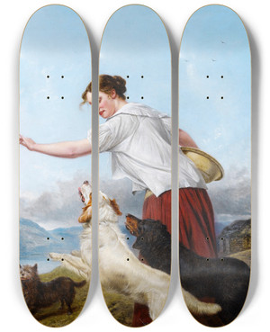 Triptych art skateboard deck of Richard Ansdell A Highland Walk by Richard Ansdell (1815-1885)