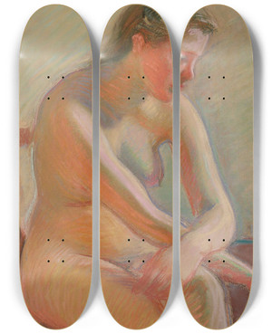 Triptych art skateboard deck of Magnus Enckell Nude by Magnus Enckell (1870-1925)