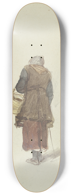 Jakob Frchtegott Dielmann - Altes Frau, einen Korb am Arm und einen Stock in der Hand von hinten gesehen 8.25 inch art skate deck