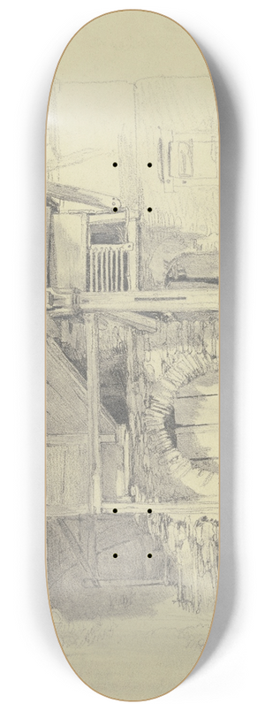 Jakob Frchtegott Dielmann - Altes Haus, Kellertor unter einer Treppe, die in einen Holzbau mit einer Sule fhrt 8.25 inch art skate deck