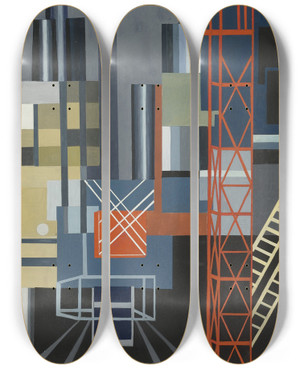 Triptych art skateboard deck of Alexandra Exter Constructivist Stage Design by Alexandra Exter (1882-1949)