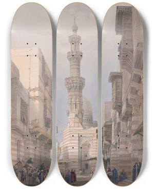 Triptych art skateboard deck of David Roberts Bullack Cairo by David Roberts (1796-1864)