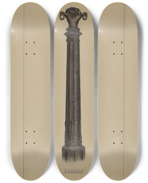 Triptych art skateboard deck of Milton Grubstein Hitching Post by Milton Grubstein