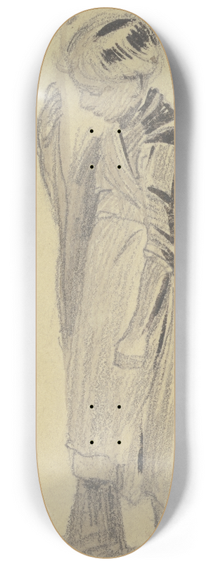 Jakob Frchtegott Dielmann - Barfiges Mdchen im Profil nach links, an einen Baumstamm gelehnt und diesen umfassend 8.25 inch art skate deck