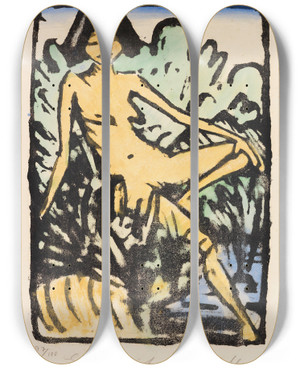 Triptych art skateboard deck of Otto Mueller Am Ufer Sitzendes Mdchen Sitzendes Mdchen In Landschaft by Otto Mueller (1874-1930)