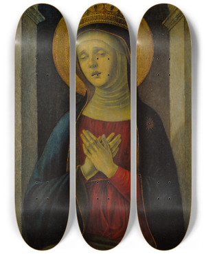 Triptych art skateboard deck of Baldassare Deste Mater Dolorosa by Baldassare d'Este (1443-1504)