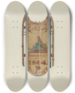 Triptych art skateboard deck of Harriette Gale Sled by Harriette Gale