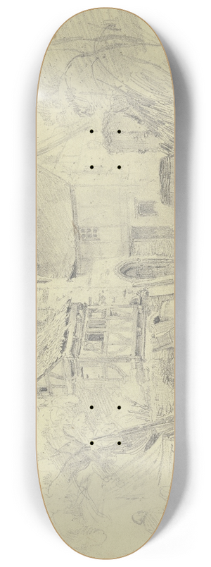 Jakob Frchtegott Dielmann - Bauernhof, rechts ein Wagen, Fsser und ein Korb 8.25 inch art skate deck