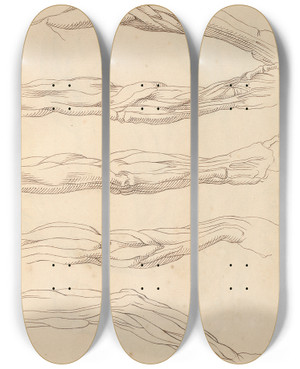 Triptych art skateboard deck of Hamlet Winstanley Anatomical Studies Of Arms_2 by Hamlet Winstanley (1698-1756)