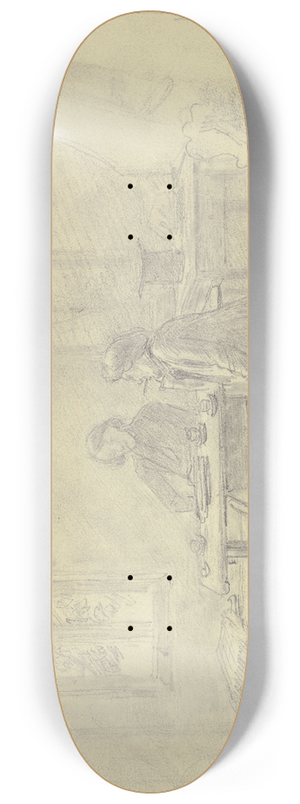 Jakob Frchtegott Dielmann - Bauernstube, zwei Maler beim Kaffee, der eine raucht eine Pfeife, der andere eine Zigarre 8.25 inch art skate deck